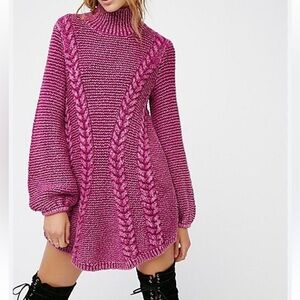 Free People Purple Turtleneck Sweater Dress Size M (Mabel Gravity Falls Vibe)